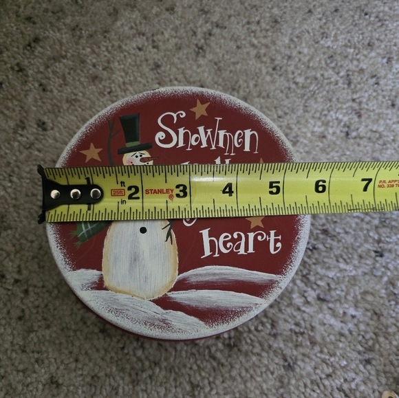 Christmas snowman tin, snowmen melt your heart. Hand painted - Picture 7 of 7